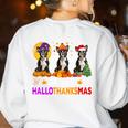Boston Terrier Dog Halloween Christmas Hallothanksmas Men Women Kids Women's Sweatshirt Back Print White