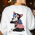 Boston Terrier Dog Merica 4th Of July Usa American Flag Men Women's Sweatshirt Back Print White