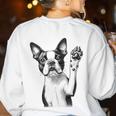 Boston Terrier Dog Raising Paw Idea Men Women Women's Sweatshirt Back Print White