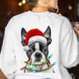 Boston Terrier Dog Santa Christmas Tree Lights Xmas Women's Sweatshirt Back Print White