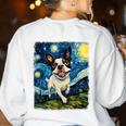 Boston Terrier Dog Starry Night Painting Women's Sweatshirt Back Print White