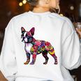 Boston Terrier Floral Dog Lover Vintage Distressed For Men Women Kids Women's Sweatshirt Back Print White