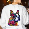 Boston Terrier Floral Vintage Dog Mom Distressed Men Women Kids Women's Sweatshirt Back Print White