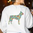 Boston Terrier Flower Silhouette Floral Dog Men Women Girls Kids Women's Sweatshirt Back Print White