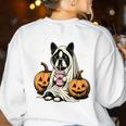 Boston Terrier Ghost Boo Halloween Costume Spooky Season Women's Sweatshirt Back Print White