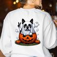 Boston Terrier Ghost Boo Halloween Kids Women's Sweatshirt Back Print White