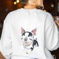Boston Terrier Girl Cute Cartoon For Dog Owners Pet Terrier Women's Sweatshirt Back Print White