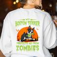 Boston Terrier Halloween Zombie American Gentleman Dog Lover Women's Sweatshirt Back Print White