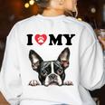 Boston Terrier I Heart My Dog Dog Lover Women's Sweatshirt Back Print White