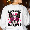 Boston Terrier Heart Glasses Girls Bostie Valentines Day Women's Sweatshirt Back Print White