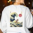 Boston Terrier Japanese Kanagawa Wave Surf Dog Women's Sweatshirt Back Print White