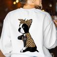 Boston Terrier Lover I Love Mom Tattoo Leopard Women's Sweatshirt Back Print White