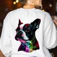 Boston Terrier Lovers Colorful Pop Art Boston Terrier Women's Sweatshirt Back Print White
