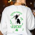 My Boston Terrier Is My Lucky Charm Paw Dog St Patrick's Day Women's Sweatshirt Back Print White