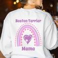 Boston Terrier Mama Cute Rainbow Paw Heart Shape Women's Sweatshirt Back Print White