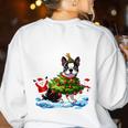 Boston Terrier Merry Christmas Tree Lights Dog X-Mas Dogs Women's Sweatshirt Back Print White