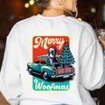 Boston Terrier Merry Christmas Tree Truck Santa Dog X-Mas Women's Sweatshirt Back Print White
