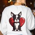 Boston Terrier Mom Dad Bostie Dog Lover Valentines Day Women's Sweatshirt Back Print White
