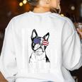 Boston Terrier Papa Cool Dog Lover USA American Flag Men Women Women's Sweatshirt Back Print White