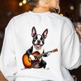 Boston Terrier Playing Guitar Boston Terrier Women's Sweatshirt Back Print White