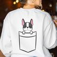 Boston Terrier In The Pocket Cute Boston Terrier Dog For Men Women Girls Kids Women's Sweatshirt Back Print White
