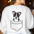 Boston Terrier In The Pocket Cute Pocket Boston Terrier Women's Sweatshirt Back Print White