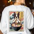 Boston Terrier Ramen Noodles Japanese Art Retro Ocean Waves Women's Sweatshirt Back Print White