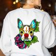 Boston Terrier In Red Day Of The Dead Sugar Skull Dog Women's Sweatshirt Back Print White
