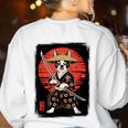 Boston Terrier Samurai Ninja Vintage Anime Japanese Ukiyo-e Women's Sweatshirt Back Print White