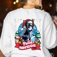 Boston Terrier Santa Claus Coffee Mug Merry Christmas Dogs Women's Sweatshirt Back Print White
