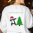 Boston Terrier Santa Hat Dabbing Around The Christmas Tree Women's Sweatshirt Back Print White