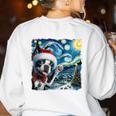 Boston Terrier Santa Starry Night Van Gogh Christmas Dog Men Women Kids Women's Sweatshirt Back Print White