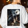 Boston Terrier Selfie Full Moon Flying Witch Halloween Dog Women's Sweatshirt Back Print White