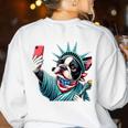 Boston Terrier Selfie Statue Of Liberty 4th Of July American Women's Sweatshirt Back Print White