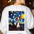 Boston Terrier Starry Night Van Gogh Art Women's Sweatshirt Back Print White