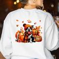 Boston Terrier Thanksgiving Leopard Pumpkins Fall Leaves Women's Sweatshirt Back Print White