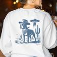 Boston Terrier UFO Cowboy Dog Dog Mom Dog Dad Alien Dog Women's Sweatshirt Back Print White
