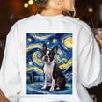 Boston Terrier Van Gogh Starry Night Women's Sweatshirt Back Print White