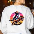 Boston Terrier Wearing A Cowboy Hat On T-Rex Women's Sweatshirt Back Print White