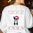Boston Terrier Wearing Santa Hat Ugly Xmas Dog Lovers Women's Sweatshirt Back Print White