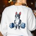 Boston Terrier Weightlifting Deadlift Men Fitness Gym Women's Sweatshirt Back Print White