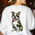 Camo Boston Terrier Pet Owner Camouflage Dog Lover Women's Sweatshirt Back Print White