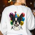 Celebration Event Birthday Party Boston Terrier Women's Sweatshirt Back Print White
