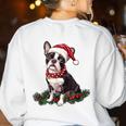 Cute Boston Terrier Dog Christmas Merry X-Mas Graphic Women's Sweatshirt Back Print White