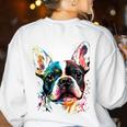 Cute Boston Terrier Puppy Dog Art Lover Unique Painting For Men Women Kids Women's Sweatshirt Back Print White