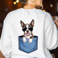 Cute Pocket Boston Terrier Lover Dog Mom Women's Sweatshirt Back Print White