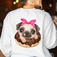 Cute Pug Shirt Donut Girls Dog Women's Sweatshirt Back Print White