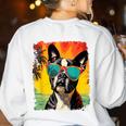 Dog Boston Terrier Hawaiian Women's Sweatshirt Back Print White