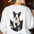 Dog Lovers Boston Terrier In Pocket Dog Face For Men Women Kids Women's Sweatshirt Back Print White