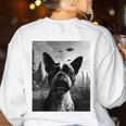 Dog Mom Dad Alien Selfie Boston Terrier UFO For Men Women Women's Sweatshirt Back Print White